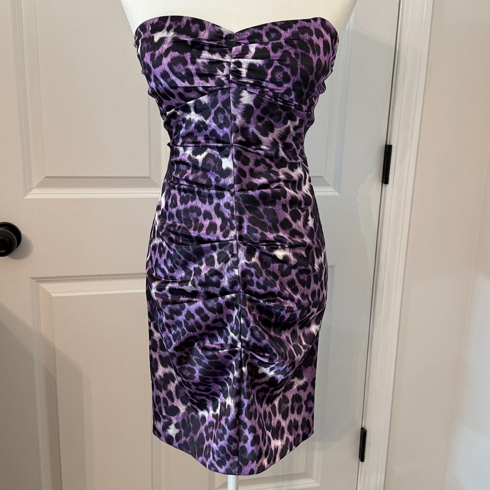 Purple Leopard Print Strapless Dress Sz 3/4